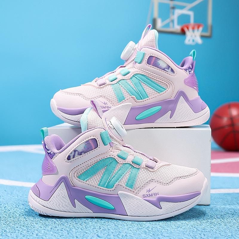 Boys basketball shoes 2025 autumn new shock absorption children's student sports shoes medium older children's knob basketball shoes girls