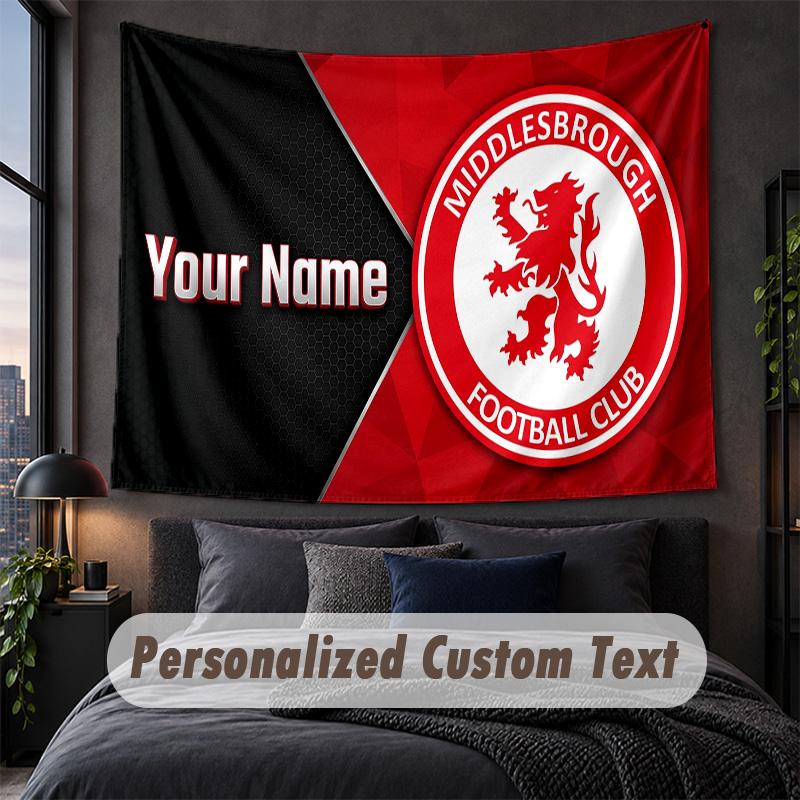 Tapisserie avec texte de nom personnalisé, Suspension murale décorative Middlesbrough FC, Tapisserie de fond pour maison chambre à coucher