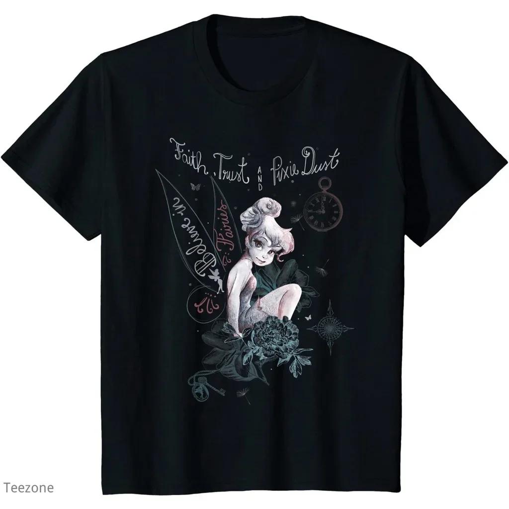 2025 New Spring and Summer Disney Peter Pan Tinker Bell Believe Drawing Graphic T-Shirt S-4XL S