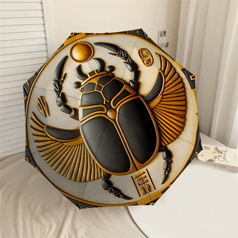 

1PC scarab beetle hieroglyphics Automatic Open/Close Umbrella with Windproof, 8-Rib Sturdy Canopy, Durable Ribs, Fashionable Design, Outdoor Accessory