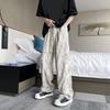 Men Pants Elastic Waist Adjustable Drawstring Wide Leg Casual Trousers with Pockets Letter Print Corduroy Pants