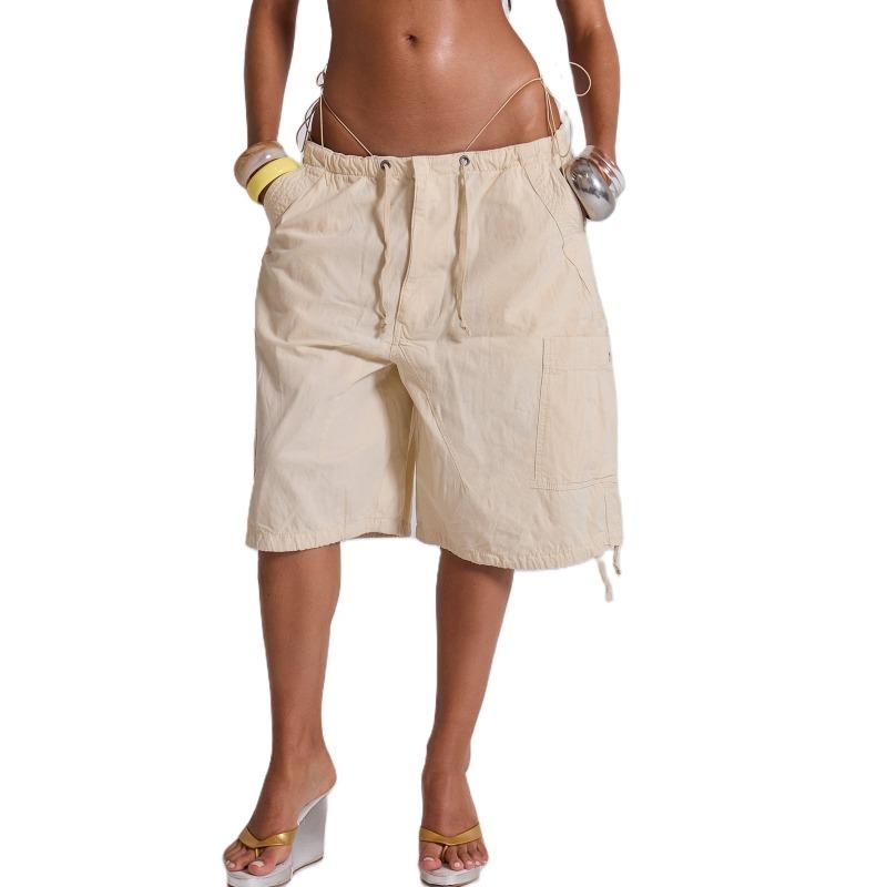 Women S Casual Drawstring Design Versatile Denim Cargo Shorts S