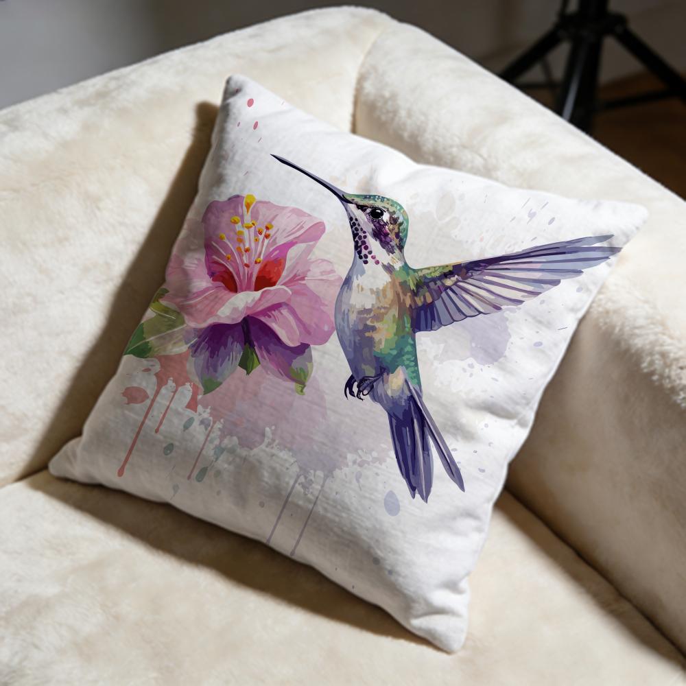 Hummingbird Spring Flowers Cushion Cover Soft Decorative Pillow Case Suitable For Bedroom Sofa Car Travel Use