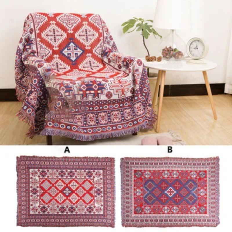 Retro Rutig Vinter Bomull Linne Vävda Linjer Filt Soffhandduk Stickad Förtjockad Värmedyna Mat Bohemisk Boho Pläd Rese Sängöverkast