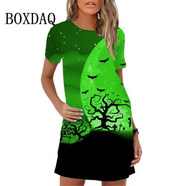 Women Elegant Short Sleeve 3d Print Midi Beach Dress Dailywear Summer T Shirt Dresses