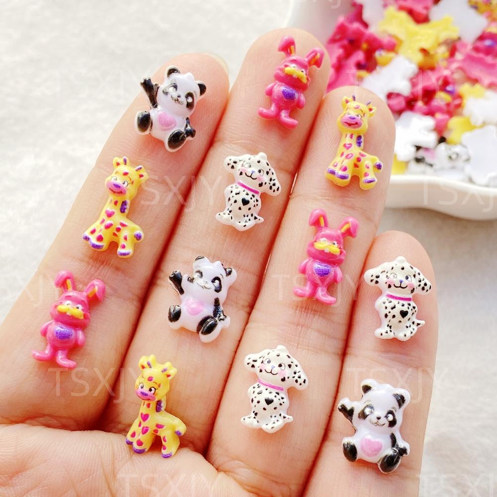 50pcs Mini Colored Cartoon Such As Puppies, Rabbits, Giraffes, and Pandas Nail Art Flatback Stone Figurines Scrapbook Charm DIY