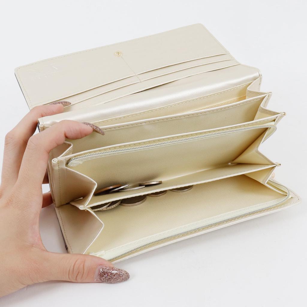 Ryoko Kikuchi Langes großes Portemonnaie mit Kartenfach achteckig Feng Shui Marke Damen Geldbörse, Fassungsvermögen, Etui, Glatt, Brosche, Glücksbringend, (Gold)