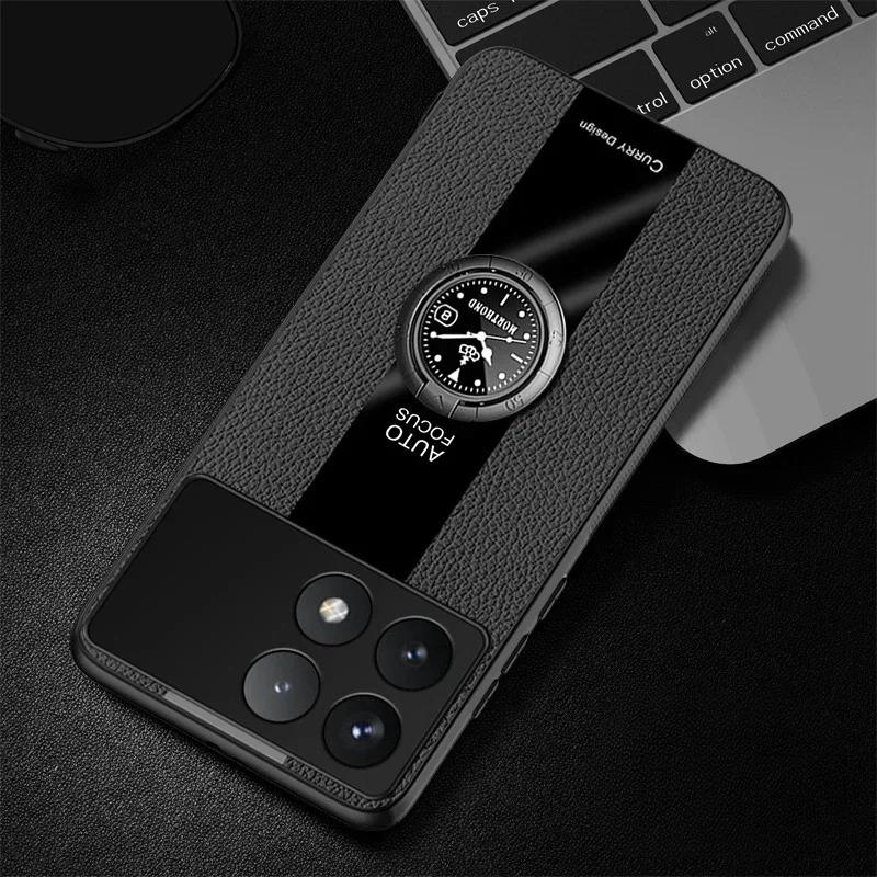 Case For POCO F8 Pro F8Ultra PU Leather Magnetic Holder Shockproof Cover For Redmi K90 K90Pro Max Matte Silicone Bumper Shell