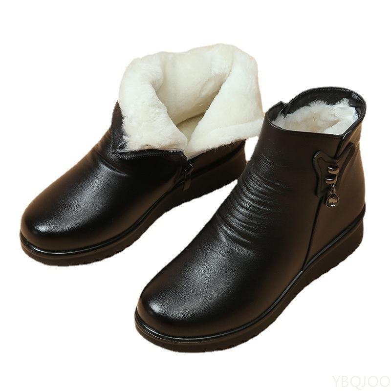 Fashion New Winter Middle-aged Elderly Flat Bottomed Short Boots for Women Cold Resistant Warm with Soft Soles Anti Slip Women's Shoes