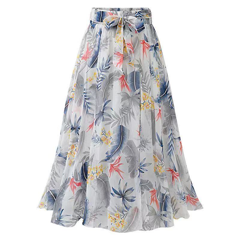 Gonna Sottile Estiva di Media Lunghezza da Donna, Mezza Gonna in Chiffon a Vita Alta, Gonna Svasata a Linea A Floreale da 100 kg con Vita Elastica
