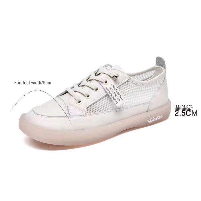 Women's White Leather Slip-On Sneakers - 2025 Spring/Summer Breathable Mesh, Soft Sole Casual Shoes