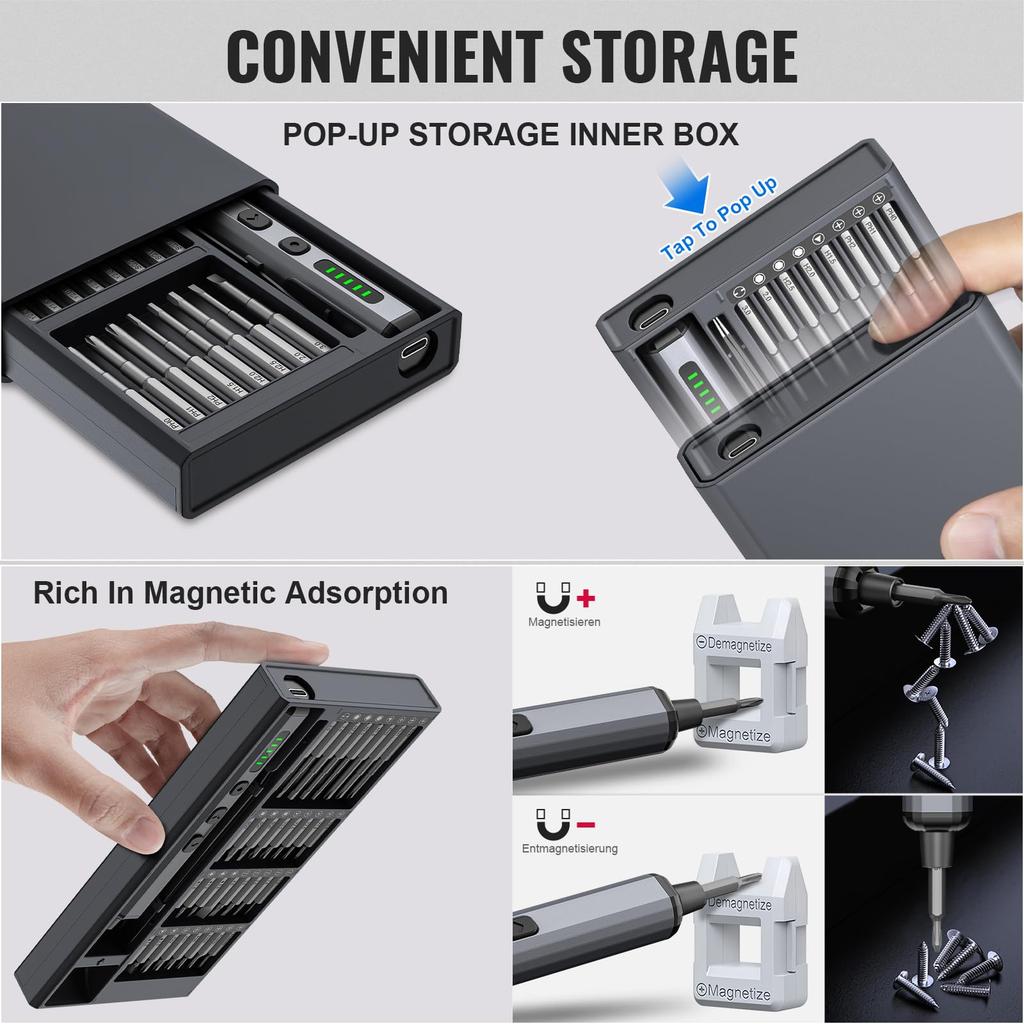 3.7V Electric Screwdriver,Mini Precision Screwdriver Set Cordless Magnetic Bit Screwdrivers Rechargeable 68 In 1 Repair Tool