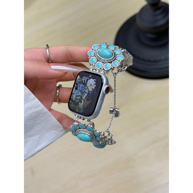 

Turquoise bracelet Metal link For Apple Watch band Series 8/7/6/10/9 40mm 41mm 38mm 42mm 44mm 45mm 46mm Strap 38mm40mm41mm 42mmS10 бирюзовый