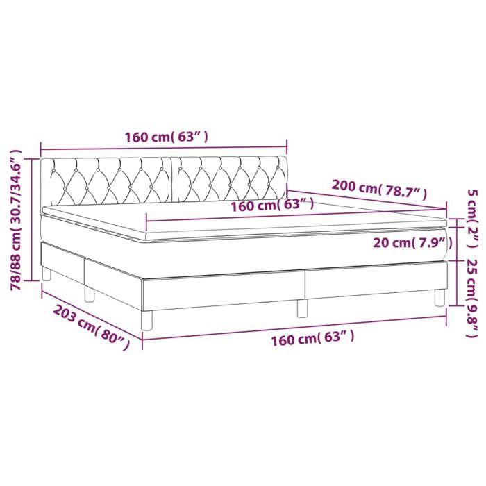 3141495 vidaXL Lit à sommier tapissier et matelas Bleu foncé 160x200cm Velours