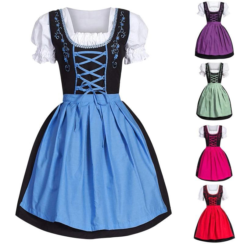Women Dress Oktoberfest Dirndl Lace Up Festival Costume Cosplay Party Dresses