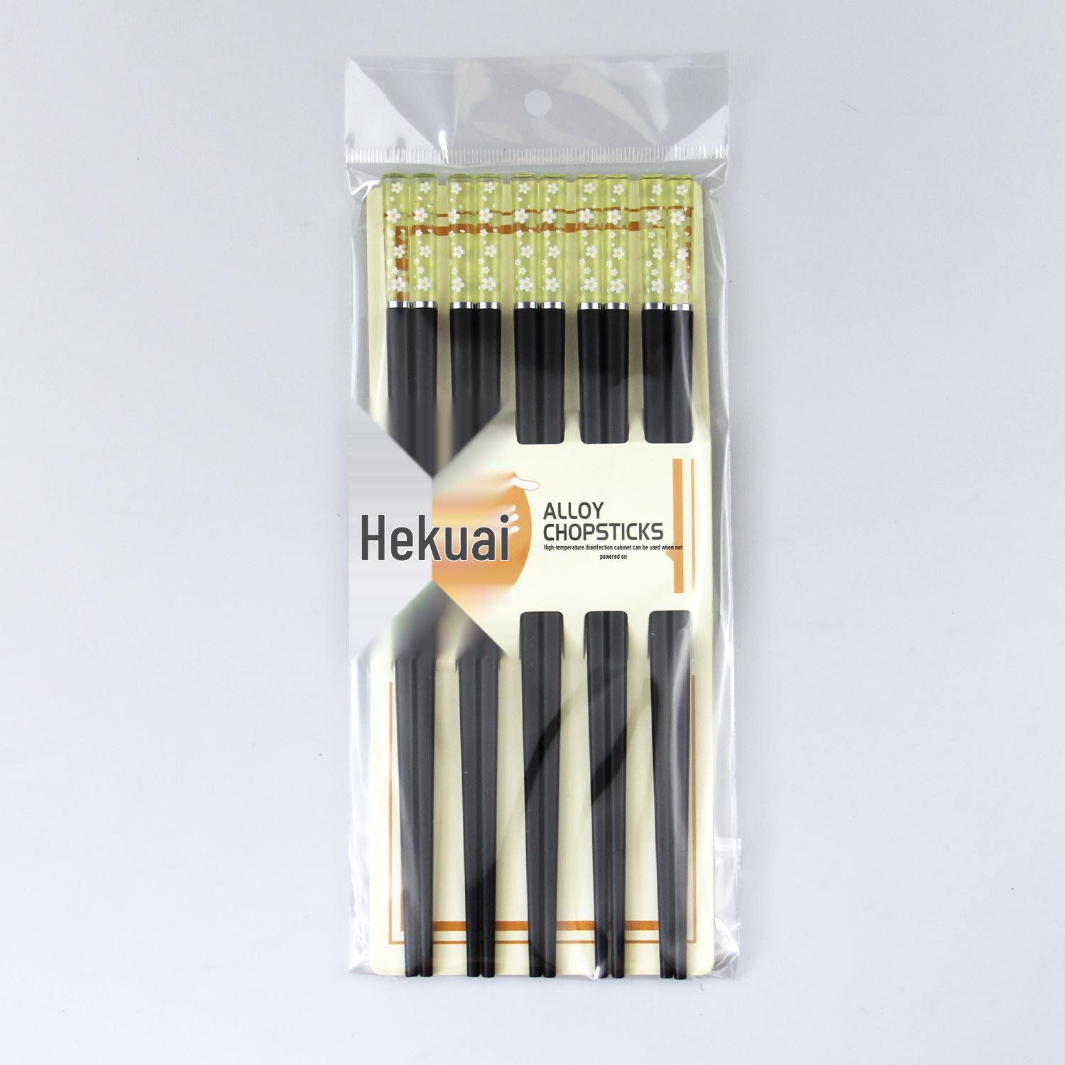Alloy Chopstick Set: 5 Pairs - White, Amber, Cherry & Peach Blossom Designs, Food-Grade, Gift Style.
