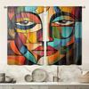 2 Pcs Retro Patchwork Face Print Curtains,suitable for Bedroom,living Room Kitchen Decoration,home Decoration,window Decoration