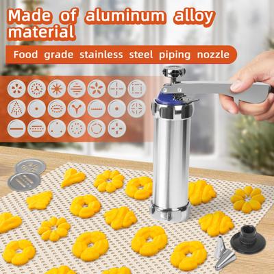 Aluminum Alloy Cookie Press with Discs & Nozzles Easy Squeeze Biscuit Maker Dishwasher Safe Baking Tool for Homemade Cookies Cupcakes Pastries
