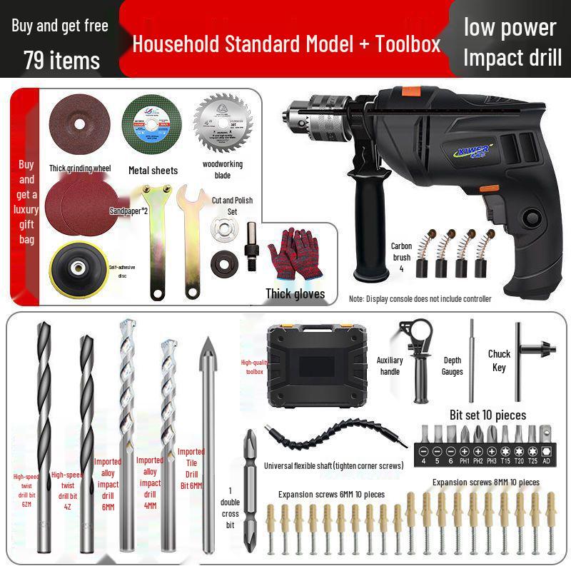 Electric Hand Drill Set with Drill Bits for Woodworking & Household Tasks