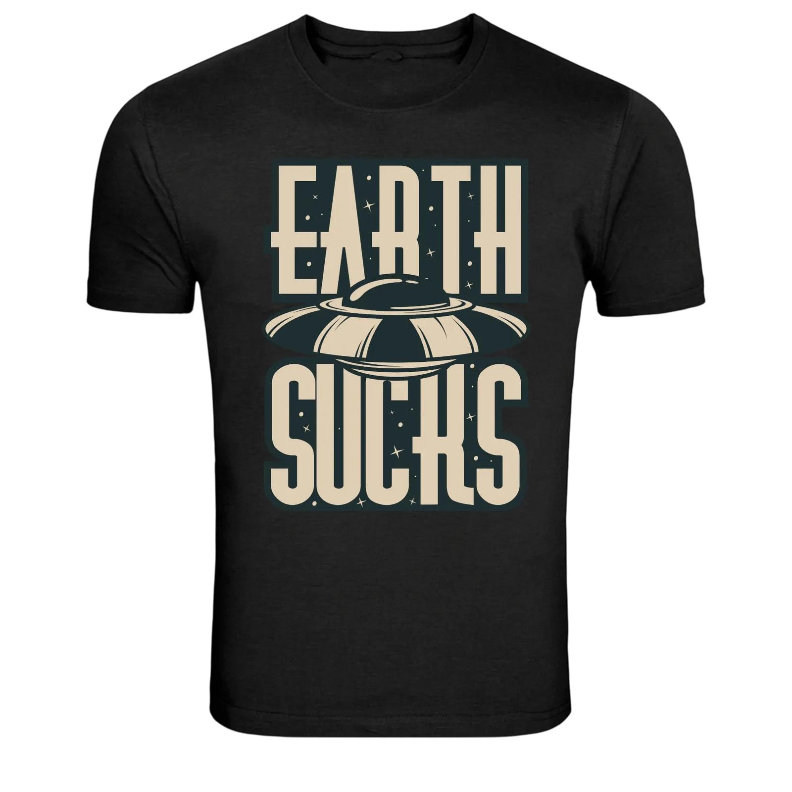 Earth Sucks Funny UFO Alien Humor Graphic T-Shirt XL