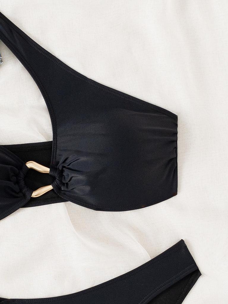 European & American Solid Color One-Shoulder Bikini Set - Women's Swimwear 2025