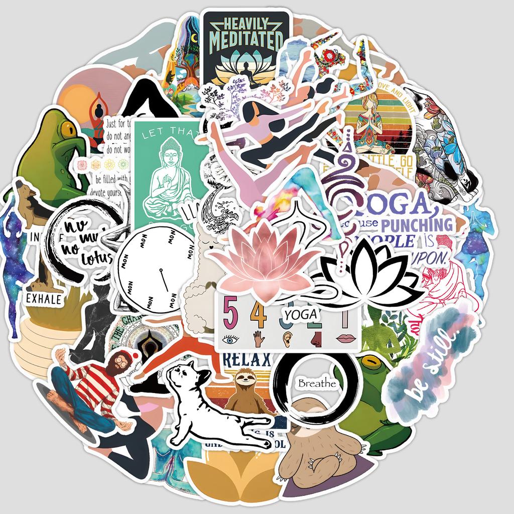 50 Sheets of Watercolor Yoga Series Graffiti Stickers, Water Cup, Computer Waterproof Decorative Stickers, Creative DIY Stationery Stickers