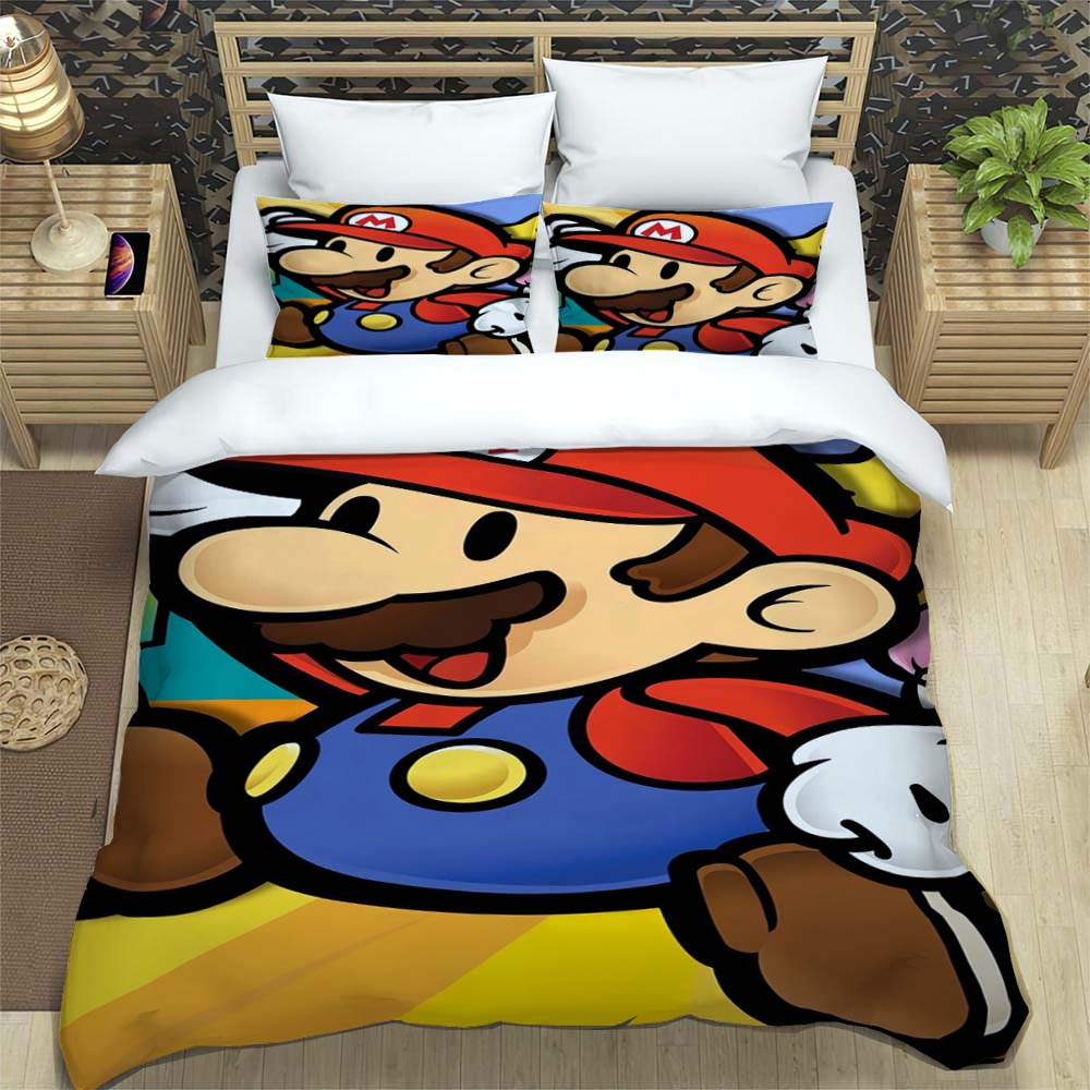 Comfortable Bedding Set, 3D Cartoon Mario Three-piece Set, Including Duvet Cover and Pillowcases.