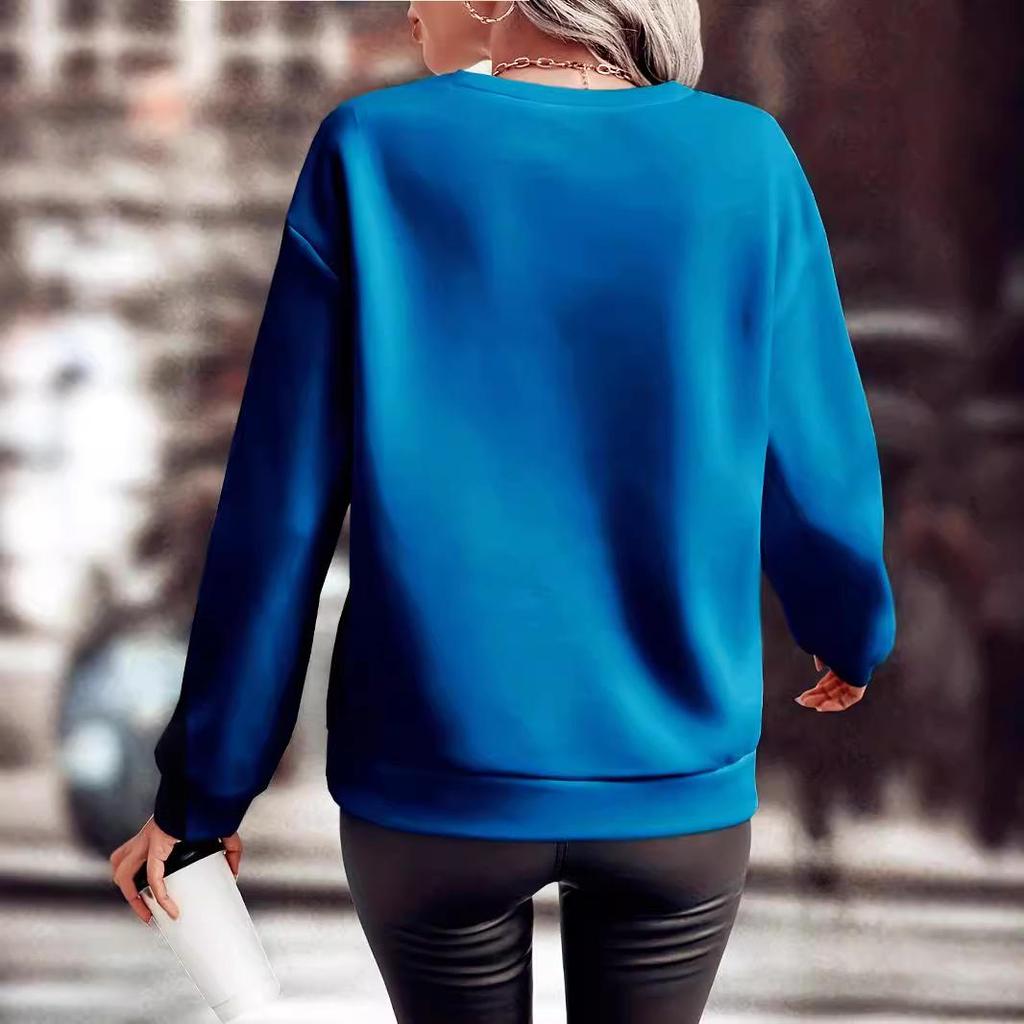 2024 Women's Solid Color Round Neck Loose Long Sleeve Autumn/Winter Hoodie