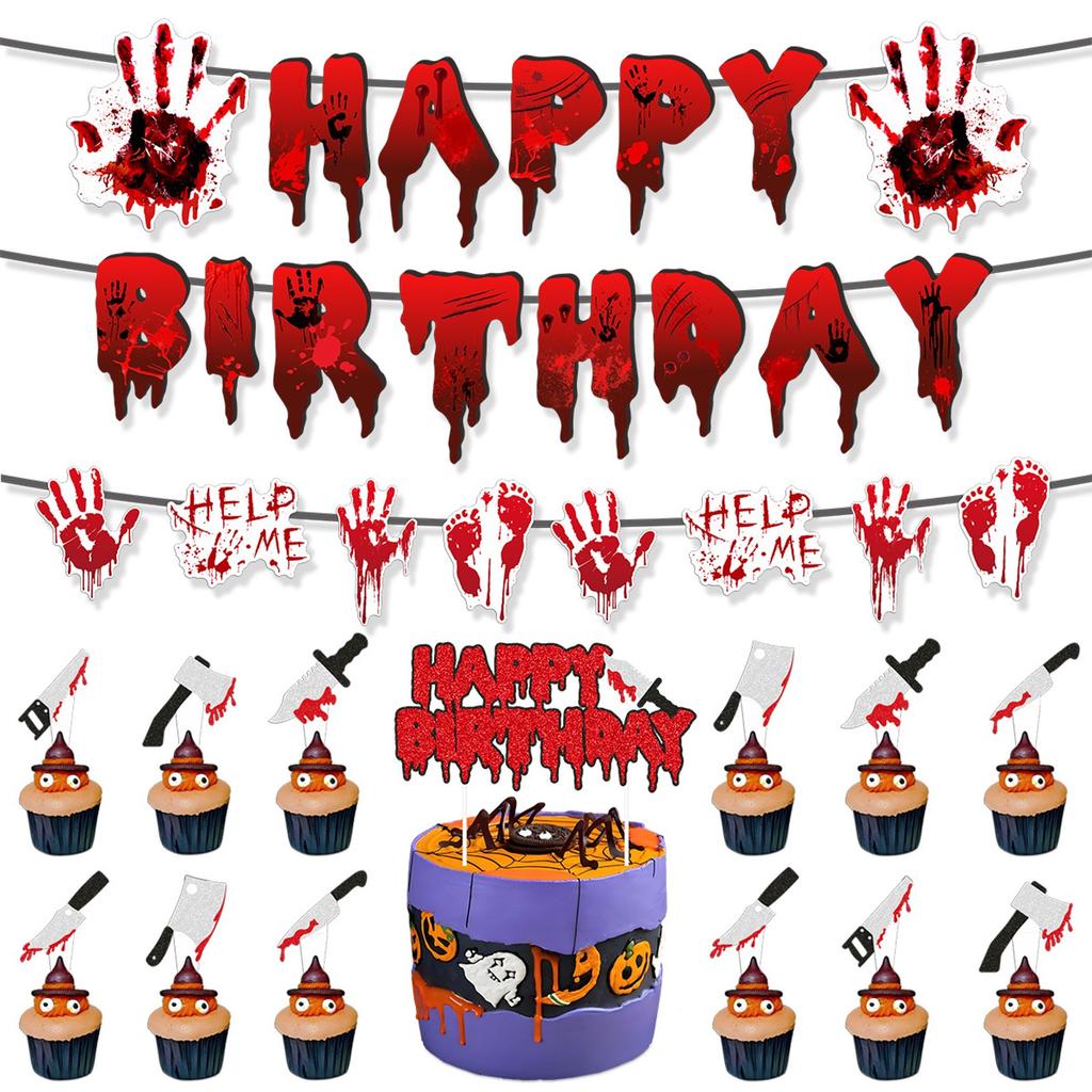 Halloween Disposable Tableware Set Horror Bloody Handprints Plates Cups Napkins Halloween Party Home Table Decoration Supplies
