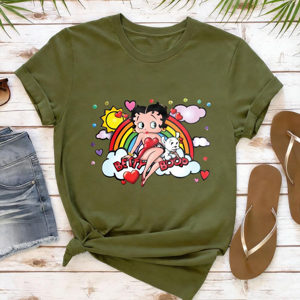 Winking Betty Boop in Red Circle Happy Birthday TShirt Retro Style Women Casual Cotton Short Sleeve Betty Boop Fan Gift Shirt