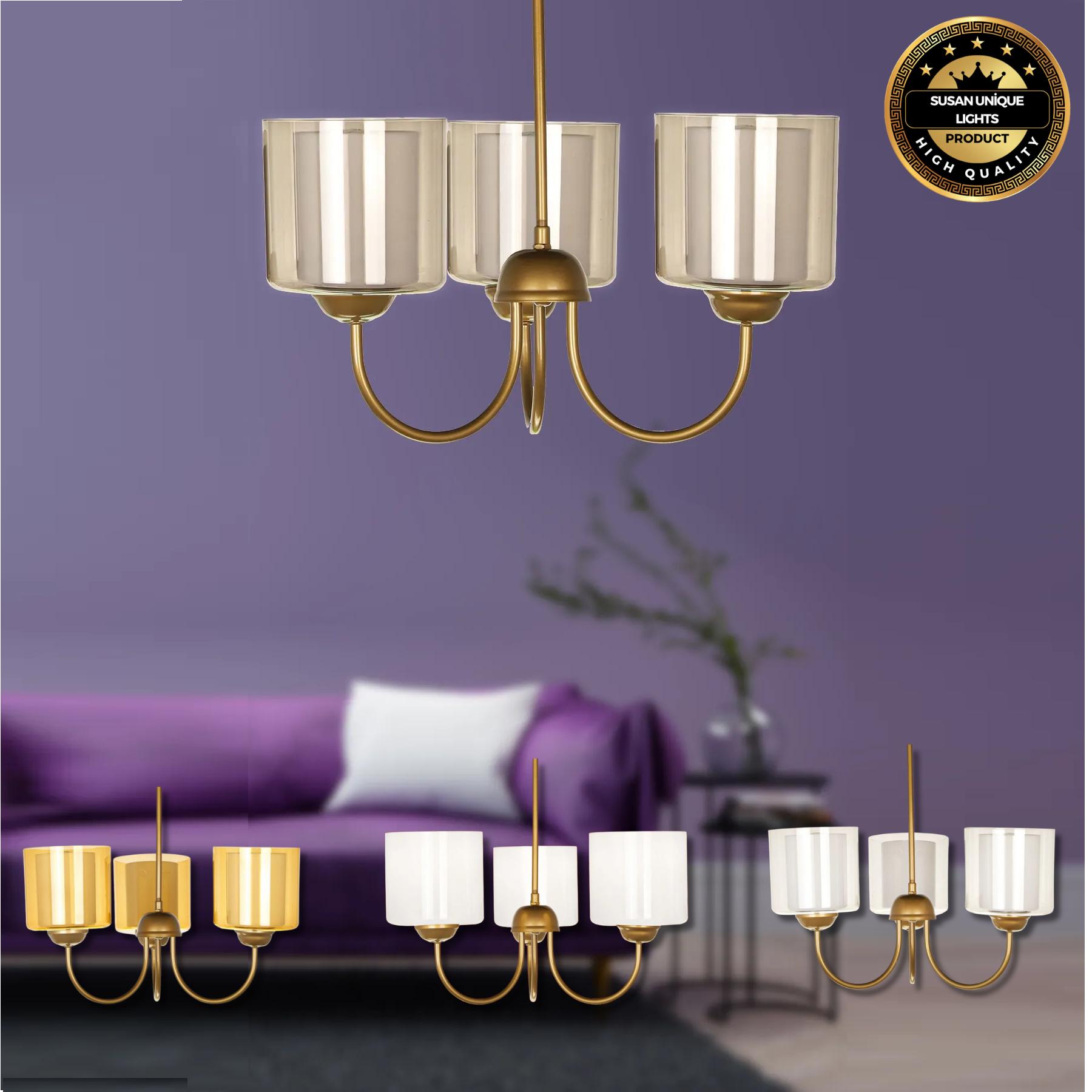 

3 Armed Modern Chandelier - 4 различных варианта цвета серый/античная латунь