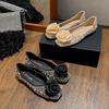 2025 New Spring Retro Shallow Beanie Shoes Camellia Ballet Gentle Wind with Skirt Flat Single Shoes Women's