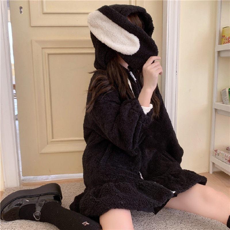 Plush Fluffy Bunny Sweatshirt Jacket for Women in Autumn and Winter