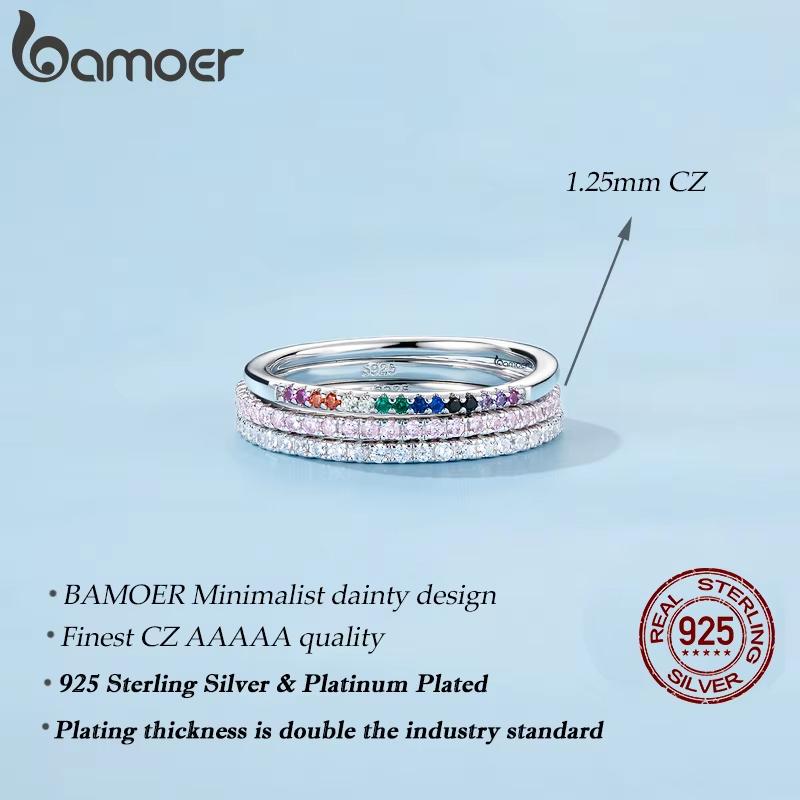 925 Sterling Silver Full Paved Simulated Diamond Stackable Rings, Women Gold Plated Engagement Eternity Bands Colored CZ