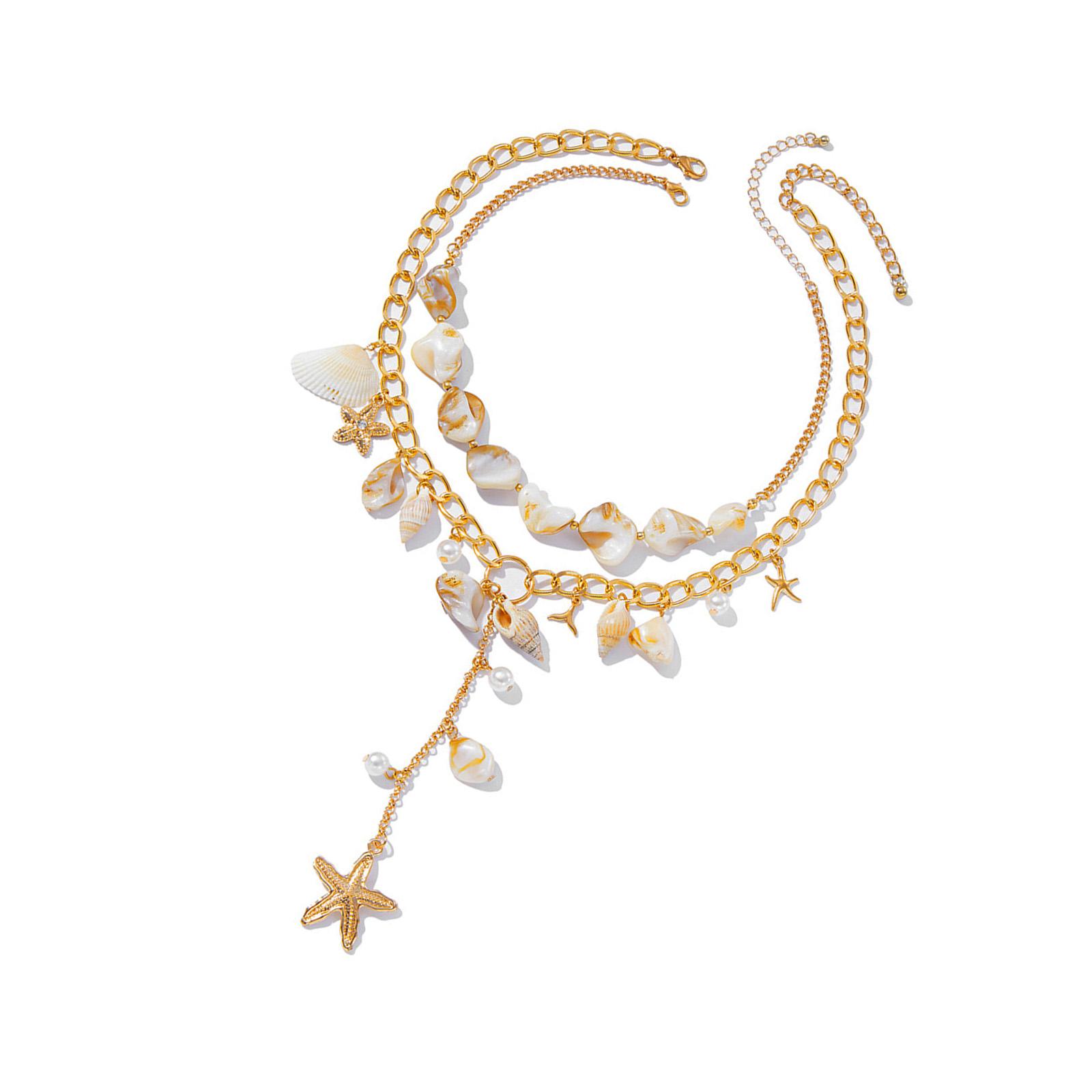 

Летнее ожерелье-цепочка с несколькими слоями, украшенное искусственным жемчугом и морскими ракушками, Y2K-украшение для повседневной или торжественной носки