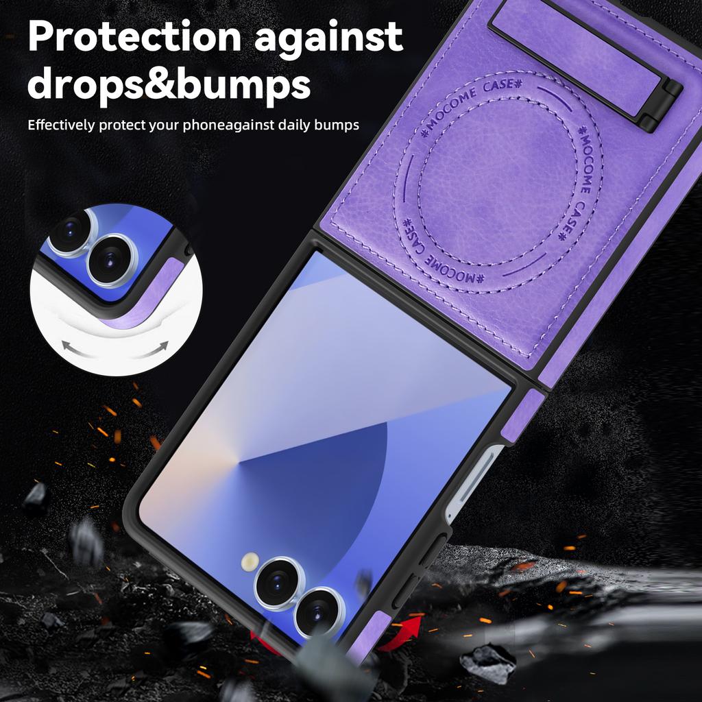 For Samsung Galaxy Z Flip 7 5 6 4 3 FE Leather Phone Case Wireless Charging Phone Case Holder Protective Cover