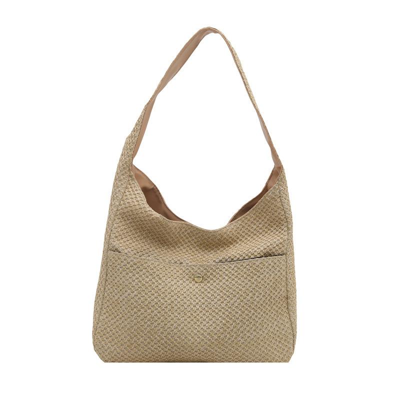 Summer travel seaside beach vacation 2025 straw commuting shoulder knitting large capacity tote bag premium sense