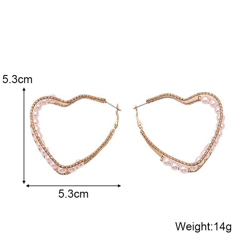 55MM Heart Imitation Pearl Hoop Earrings Big Circle Smooth Women Exaggerated Golden Hyperbole Metal Large Ear Jewelry Gift Aros