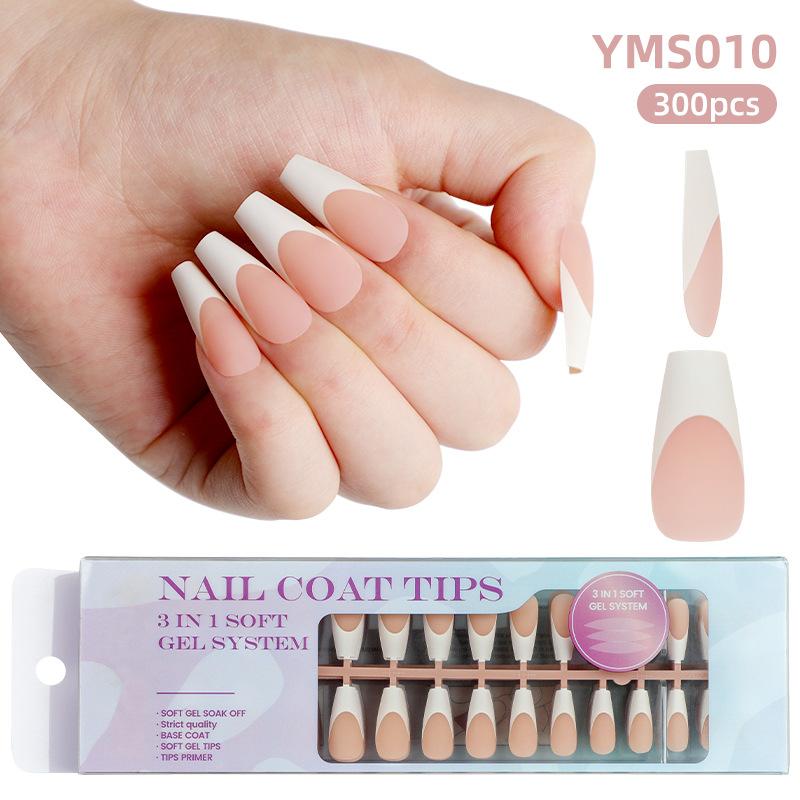 

French white edge skin tone bottom prefabricated manicure 300 pieces DIY nail shop handmade nail wear special nail piece
