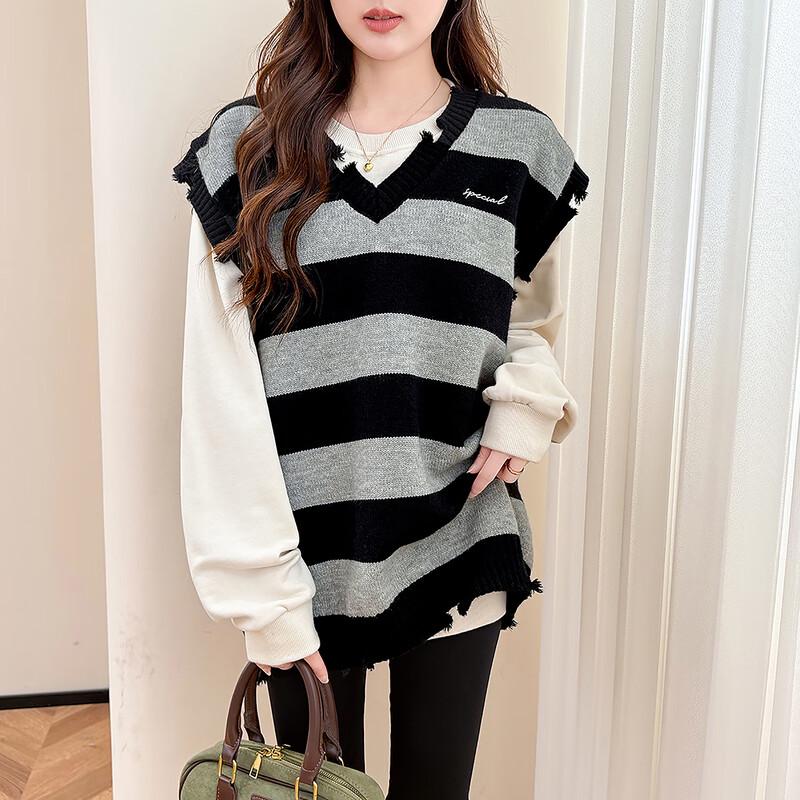 

Женский пуловер-жилет TonLion с V-образным вырезом и широкой полоской L