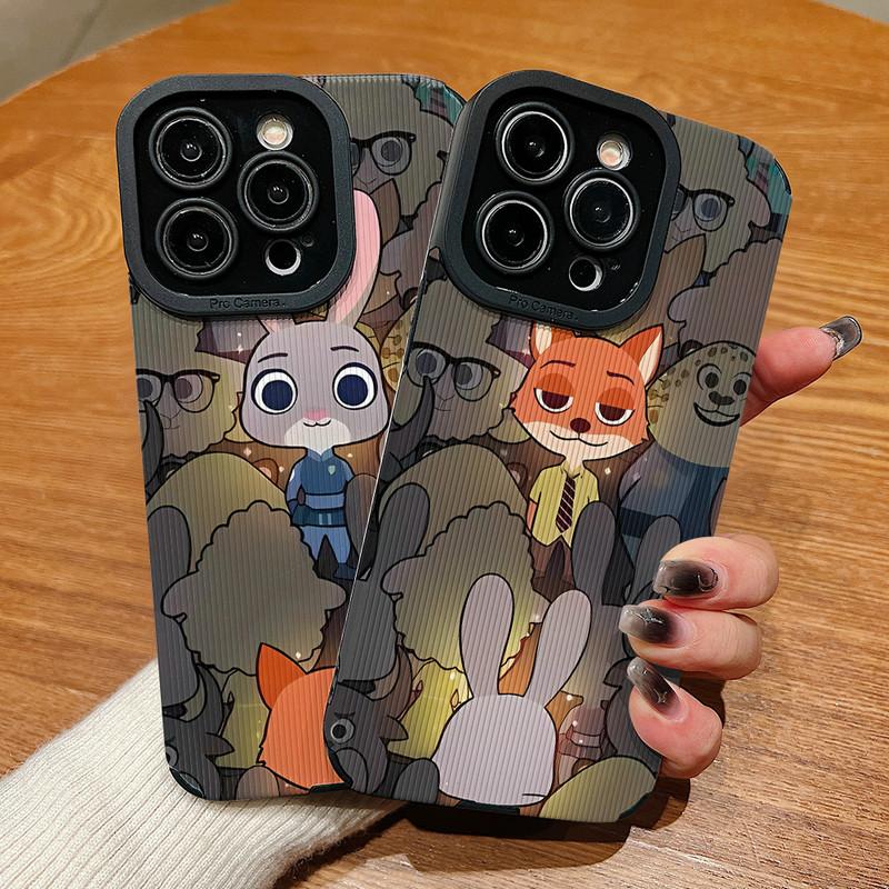 Vertical Grain Leather Cartoon Couple Nick Judy Zootopia Printed Soft Silicone Phone Case Back Cover with Camera Lens Full Protection for Samsung
