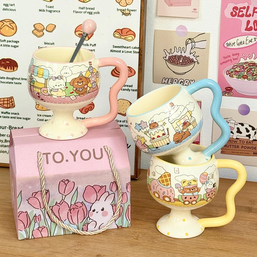Cute Girl Goblet Cartoon Mug Ceramic Water Cup Household High-value Coffee Cup Good-looking Birthday Gift