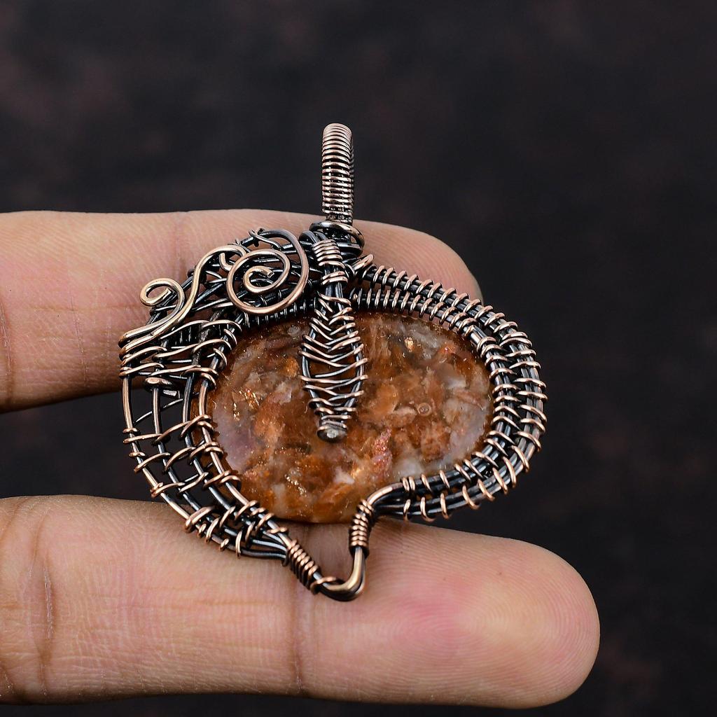 Sunstone Pendant Copper Wire Wrapped Pendant Handmade Pendant Wonderful Gemstone Pendant Copper Wire Wrap Jewelry Sunstone Jewelry For Gift
