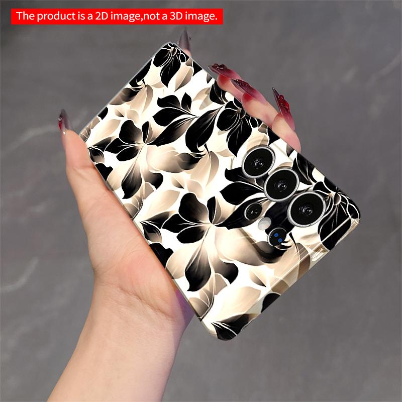 2DFlat Samsung Phone Case Black & Cream Floral Pattern Phone Case Applicable To Galaxy S22 S23 S24 S25ULTRA S26 A12 A13 A14 A15 A16