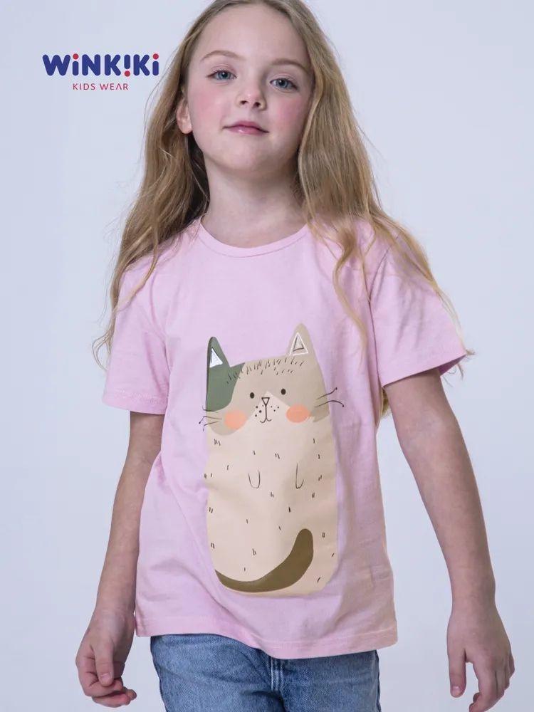 Niche Kids  Versatile Cotton Tee: Trendy & Comfortable, Short Sleeve, Round Neck, Youthful Design with Printed Letters. 140 cm розовый
