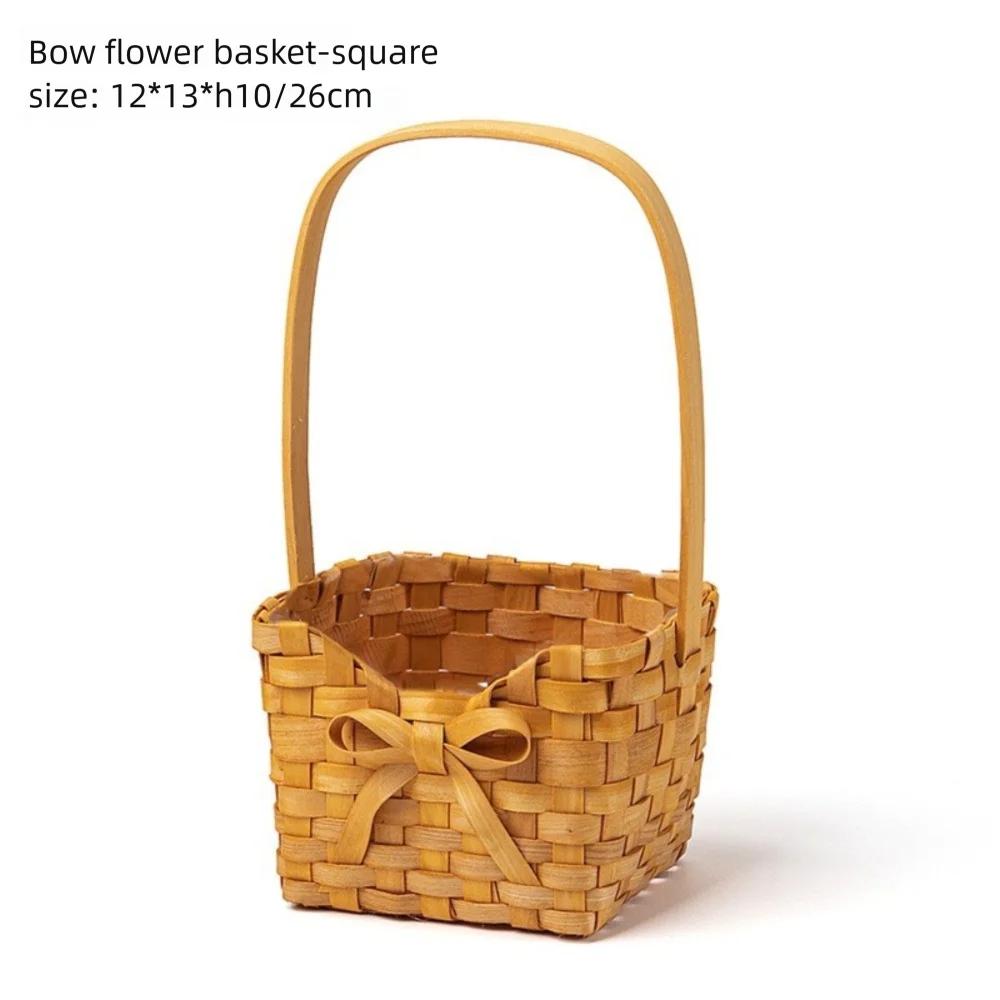 Willow Rattan Bride Flower Basket Picnic Container Hand-Woven Flower Arrangement Basket with Handle Picnic Weaving Basket