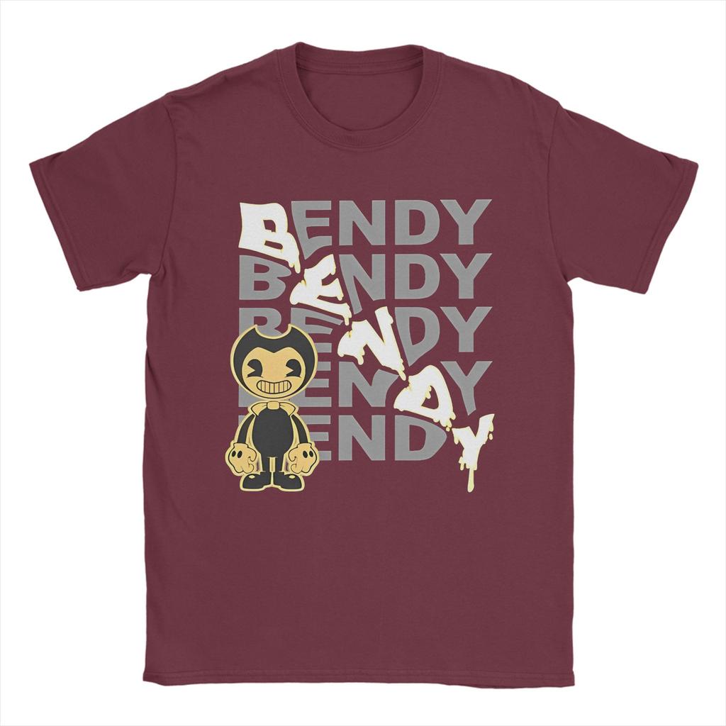 Bendy Cartoon TShirt Unisexs 100Cotton Top Tee Funny Game Crewneck Short Sleeve