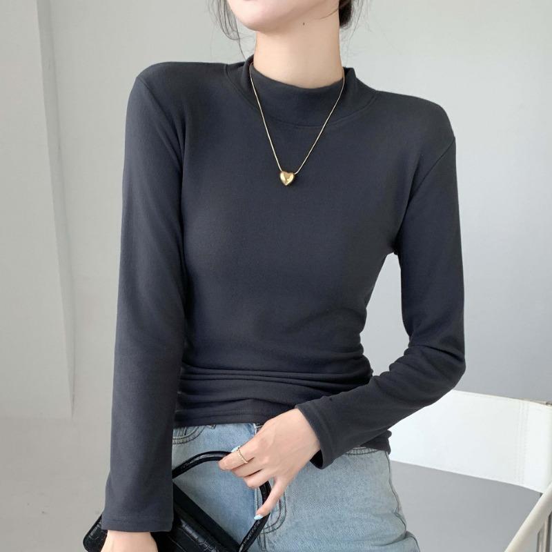 

1 half turtleneck bottoming shirt women s autumn and winter inner one-piece fleece fleece thickened slim-fitting versatile warm long-sleeved top XXL fits 130-75kg темно-серого