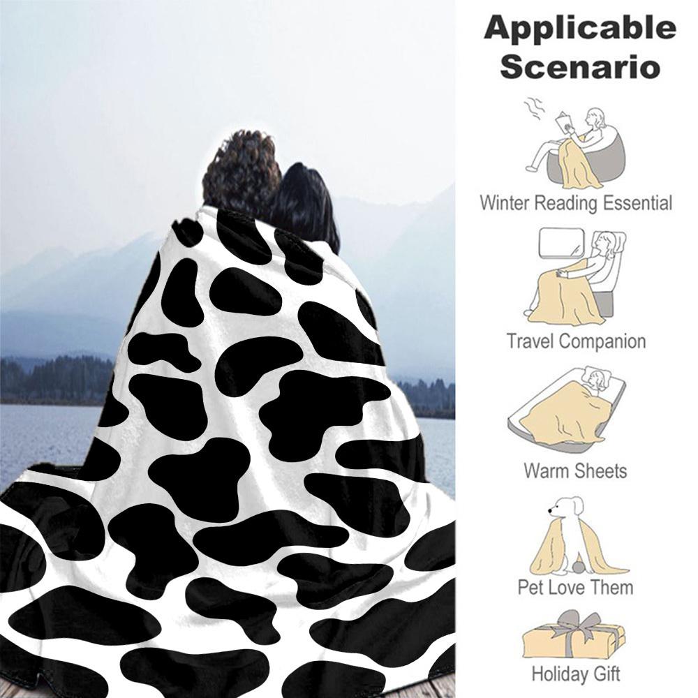 1PC cow printOutdoor Flannel Blanket - Soft Plush Decor for Picnics, camping, Bedroom, Playroom, Office, or Lunch Break 1364A