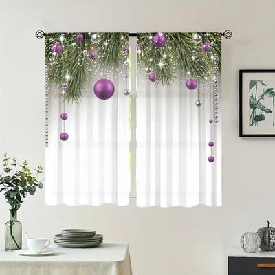 2 Stück, Vorhänge mit Weihnachtsbaum- und Kugelaufdruck - 30% Verdunkelung - geeignet für Wohnzimmer, Schlafzimmer, Küche, Heimdekoration